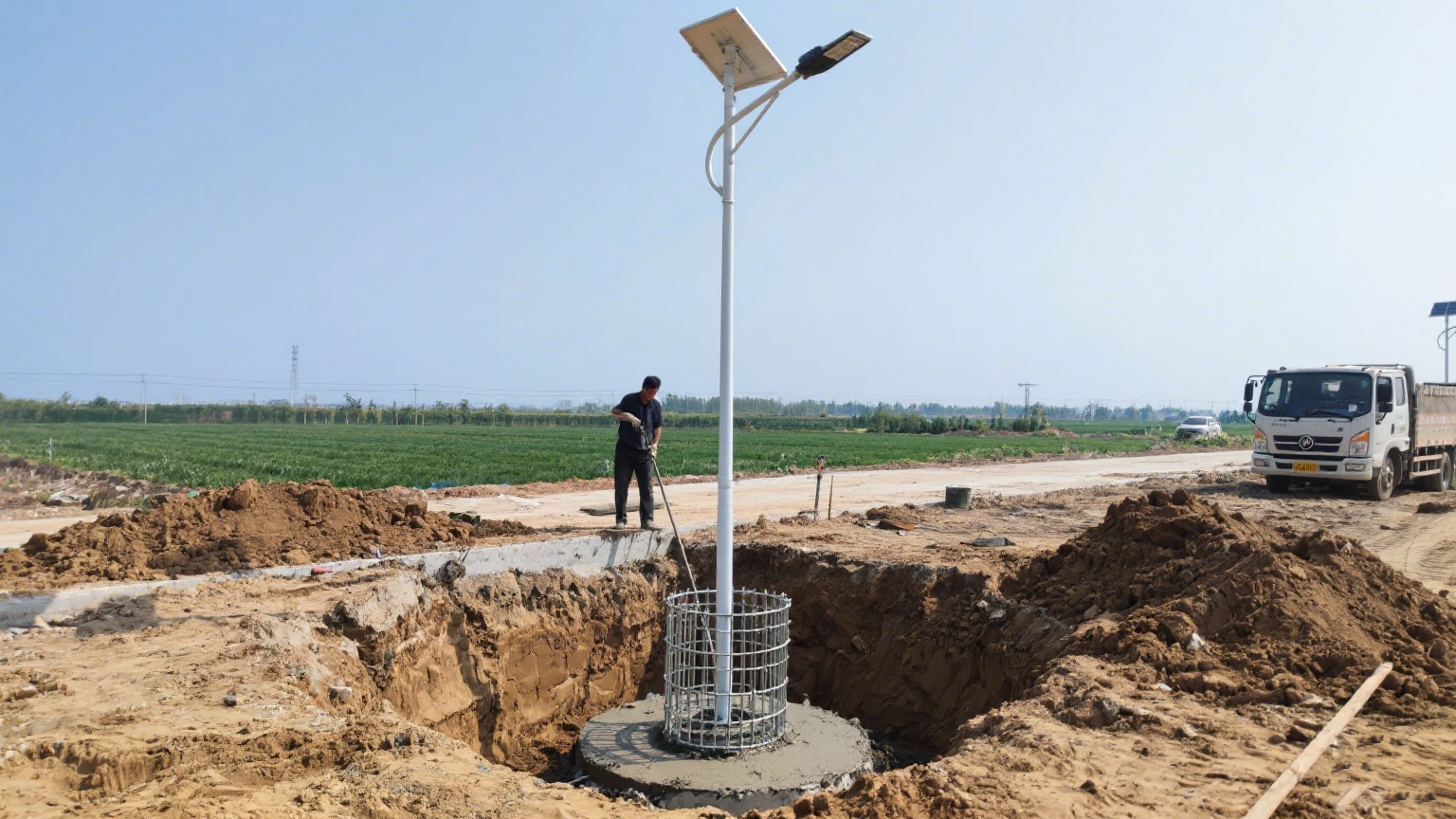 太阳能路灯地笼预埋现场